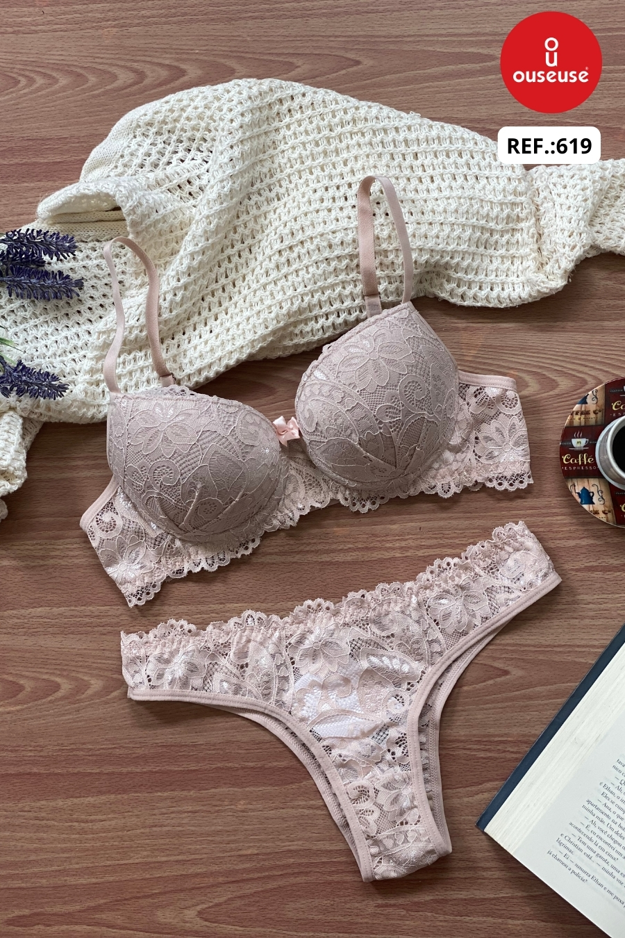 CONJUNTO TODO RENDADO BOJO ESTRUTURADO  Ref.: 619