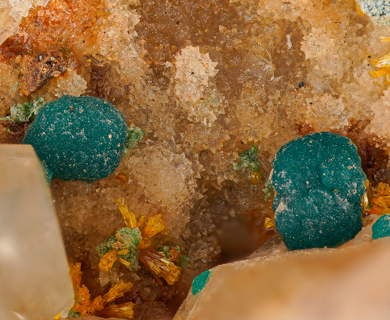 Rosasite and mimetite - Kamariza Mines