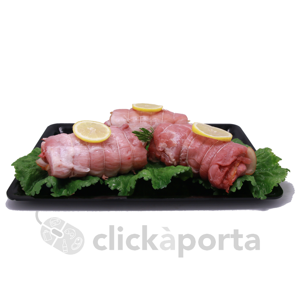 Rolinhos de porco recheados c/ salsicha e bacon (Kg)